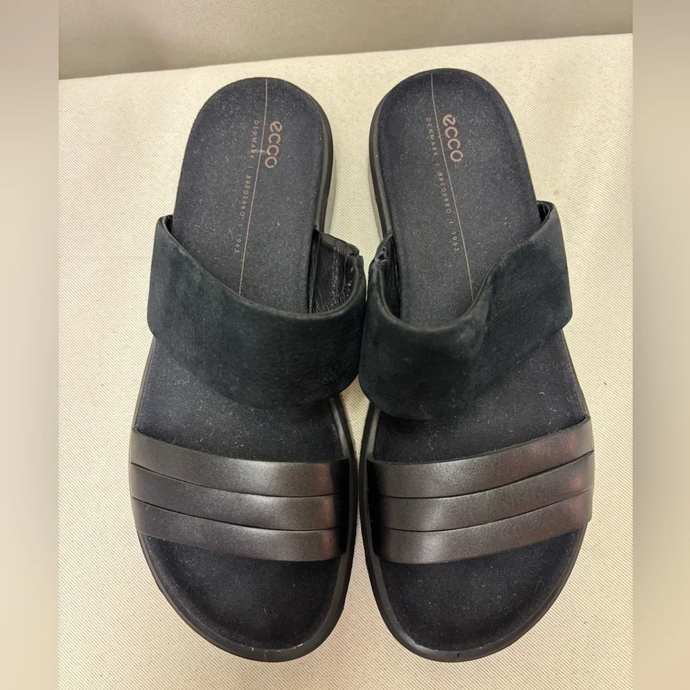 ECCO 2 Strap Black Leather Sandals Slip-on Danish Design Size 36/5 - 5.5